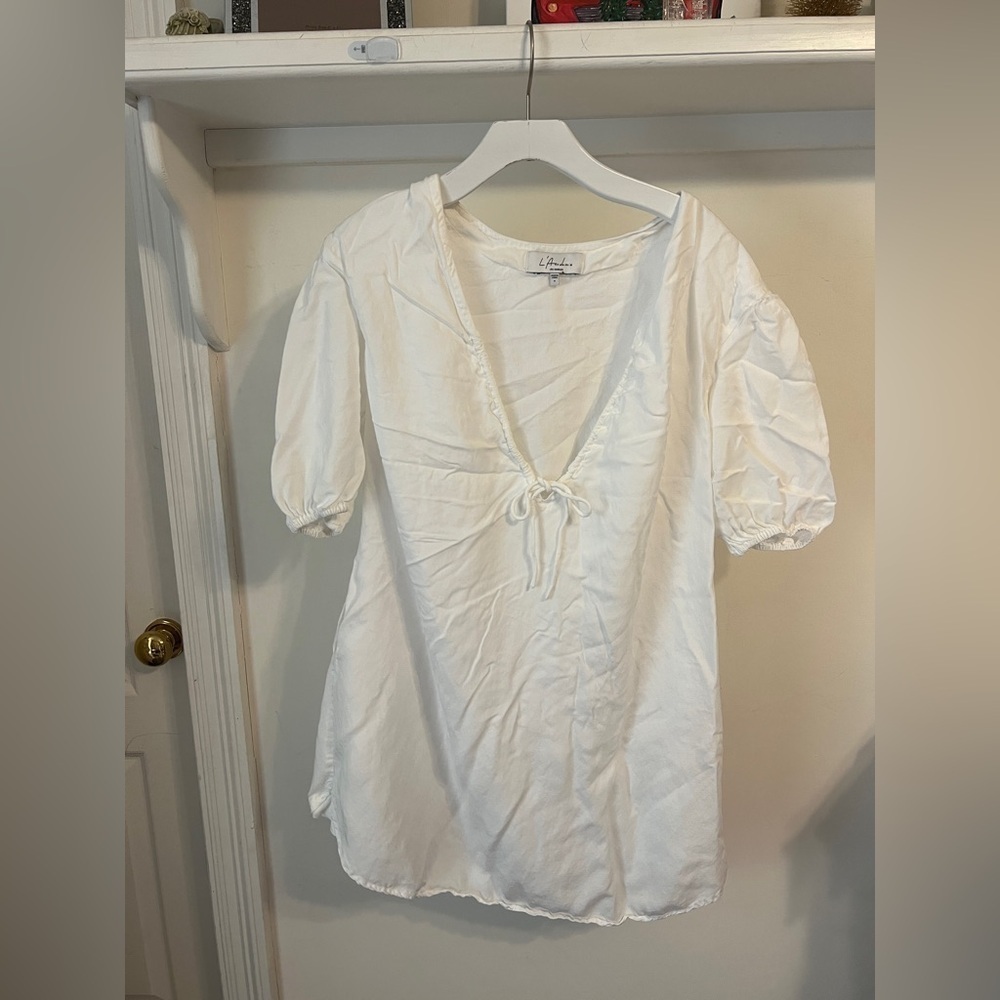 L'Academie white Mini Dress with Puff Sleeves FINAL PRICE